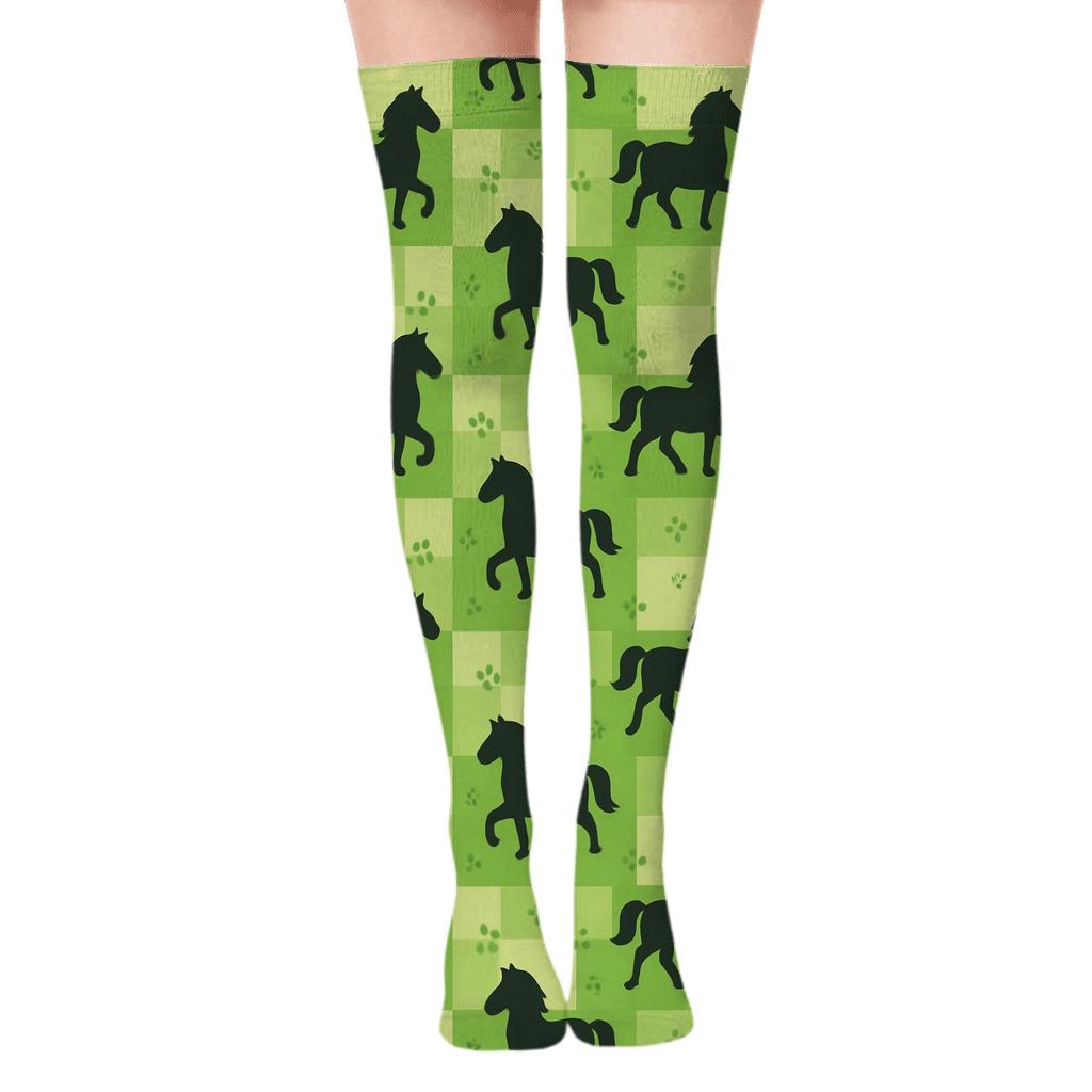Pasture Grid With Pony Silhouettes stylish fashion over-the-knee socks