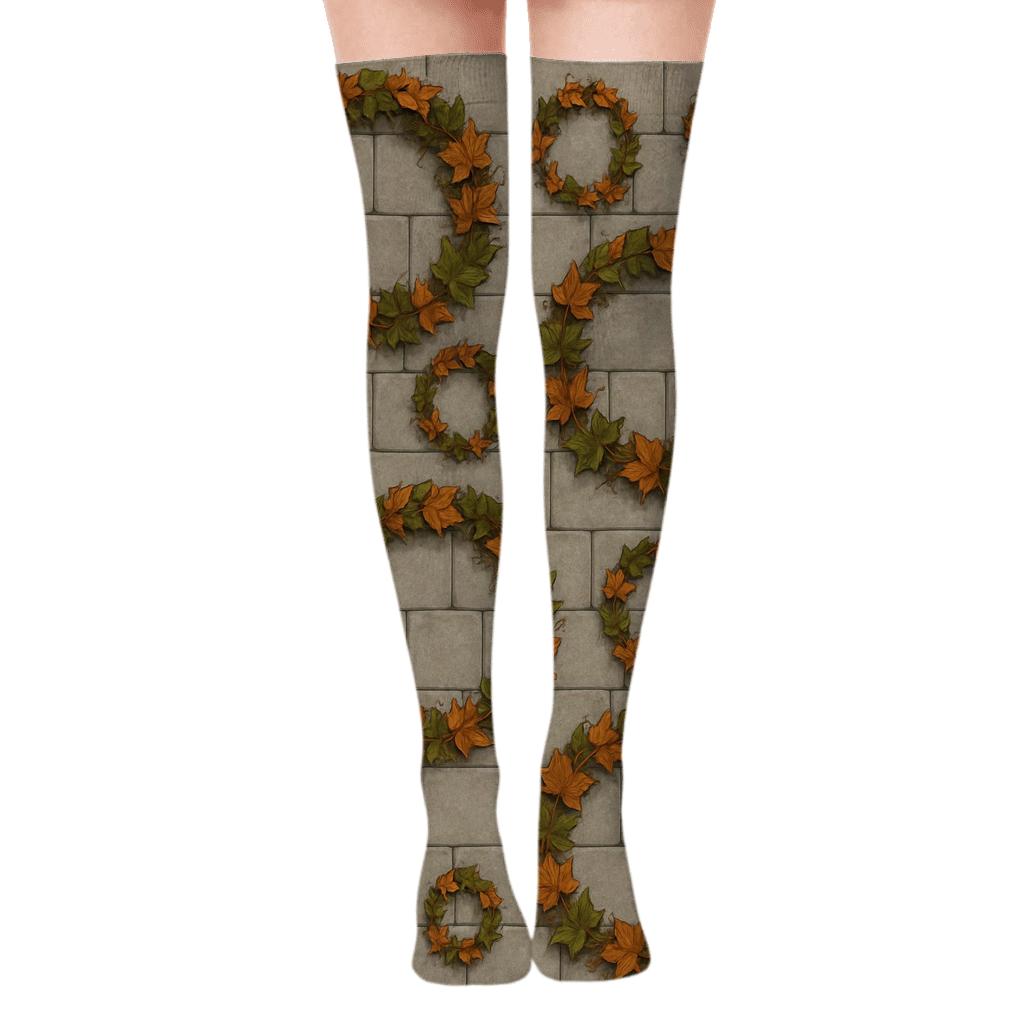 Autumn Ivy Medallion On Stone Blocks premium cozy over-the-knee socks