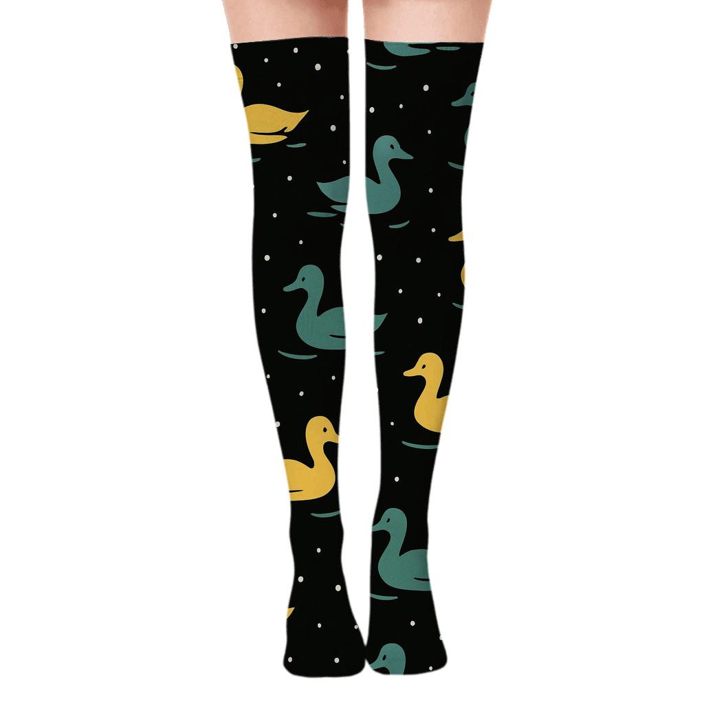 Celestial Pond Silhouette Pattern Duck personalized over-the-knee socks