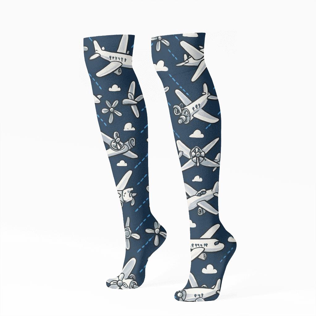 Pilot Sky Lane Chevron Pattern personalized knee-high socks