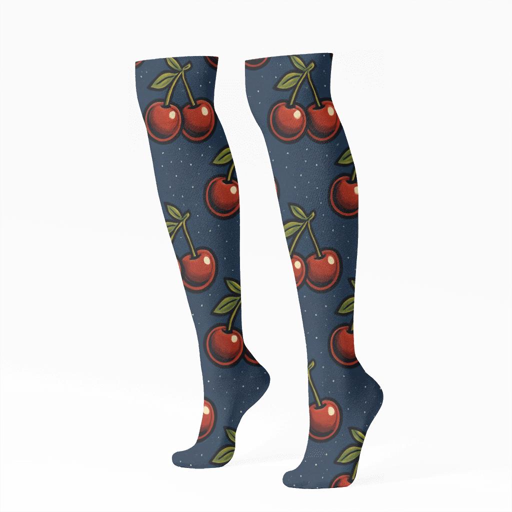 Cherry Orchard Lattice Night Sky Pattern stylish athletic knee-high socks