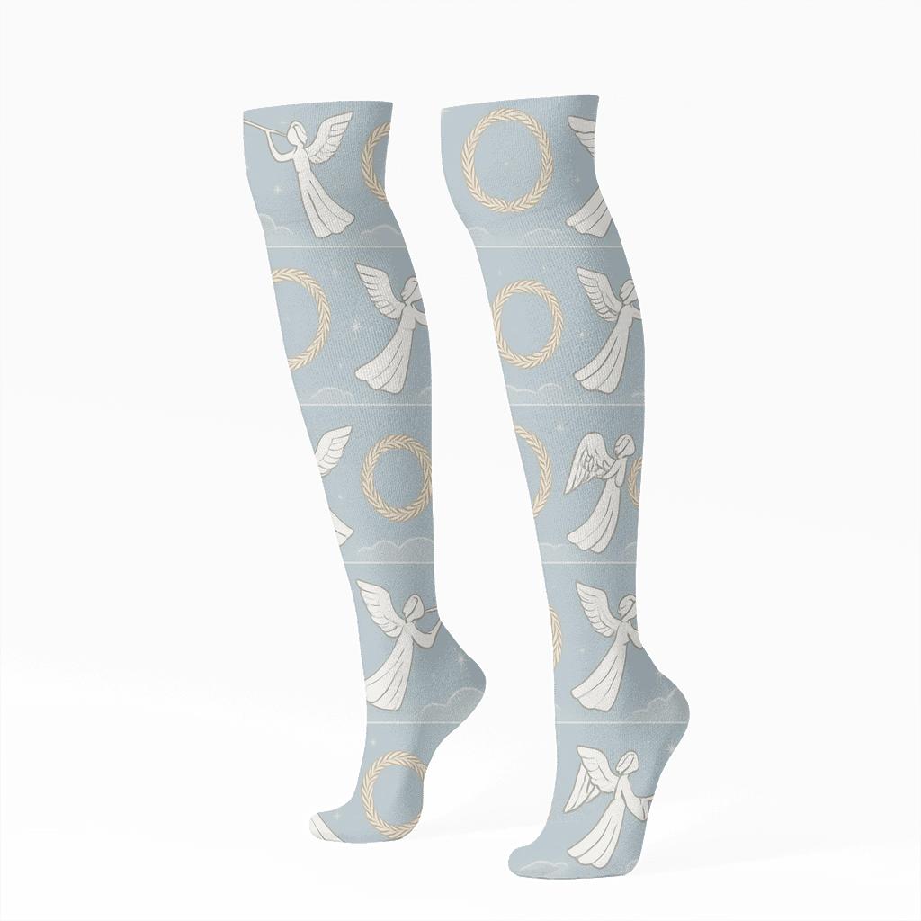 Halo Wreath Bands With Angel Motif designer print knee-high socks