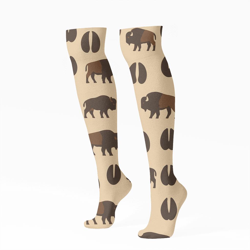 Prairie Tracks With Hidden Bison Rhythm unique graphic knee-high socks