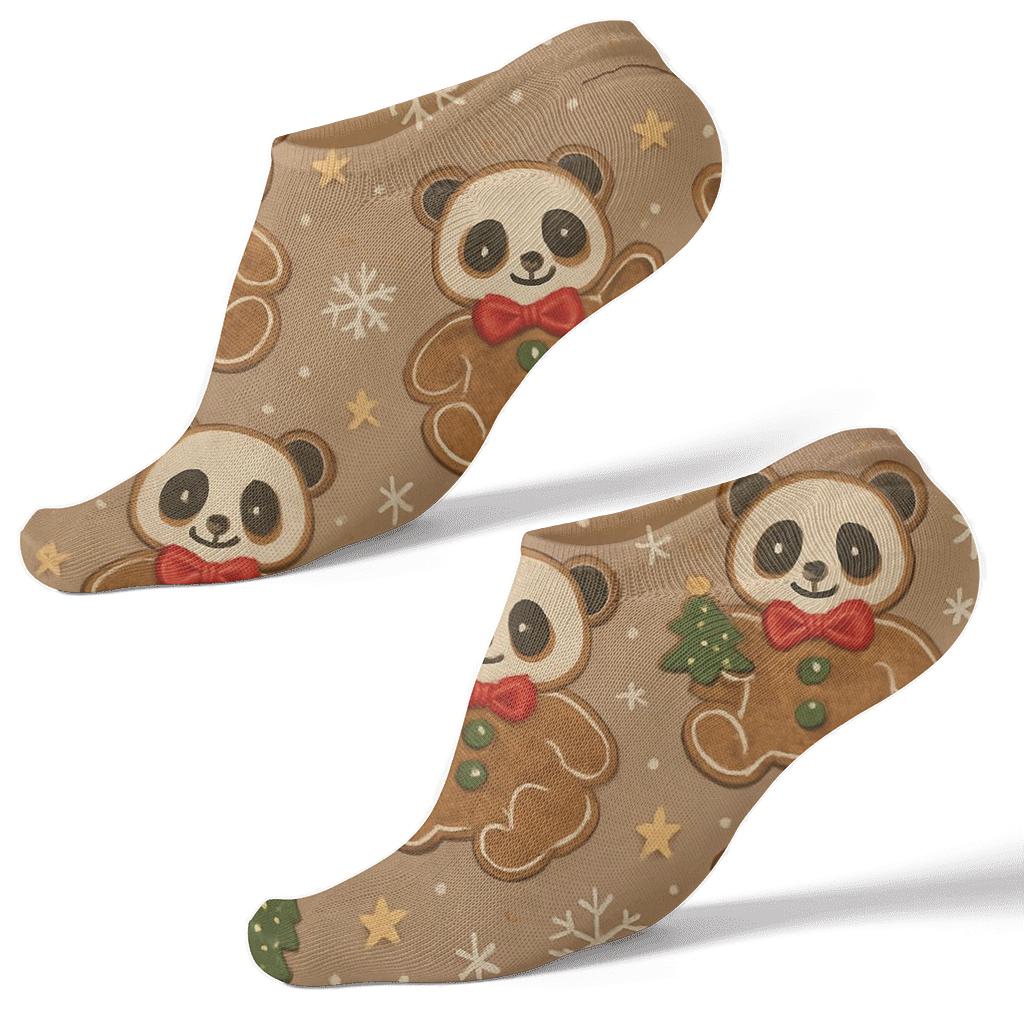 Panda Gingerbread Cookie Scatter On Warm Taupe soft everyday ankle socks