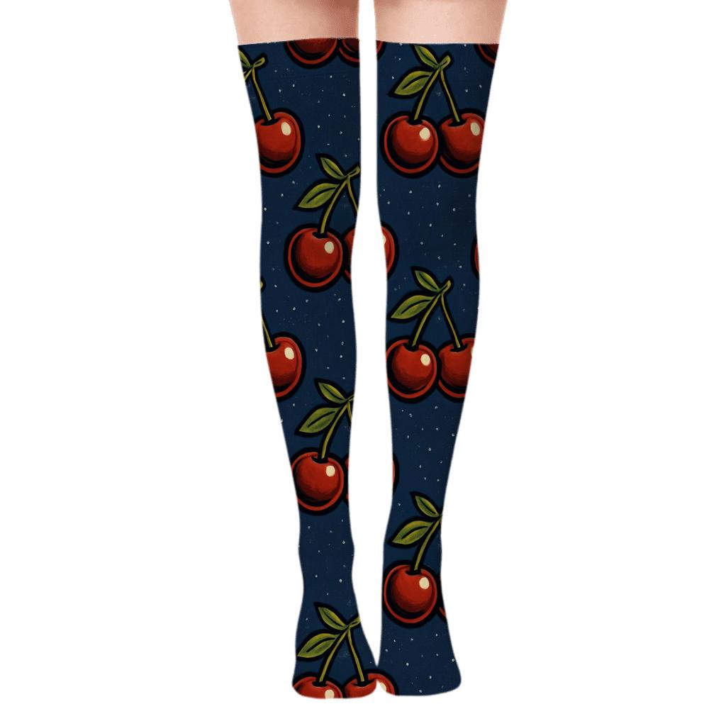 Cherry Orchard Lattice Night Sky Pattern personalized over-the-knee socks