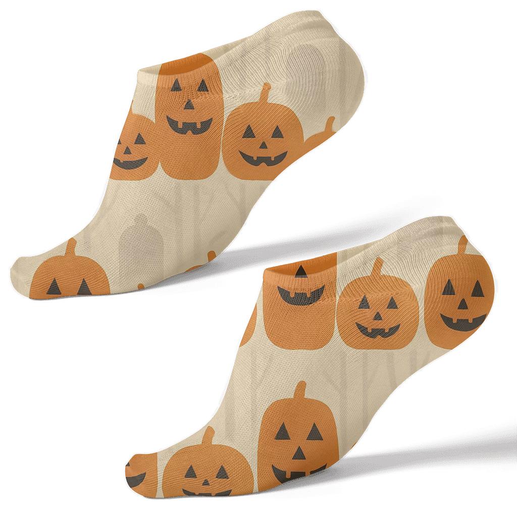 Haunted Pumpkin Silhouette Forest On Proper Neutral Background designer print ankle socks