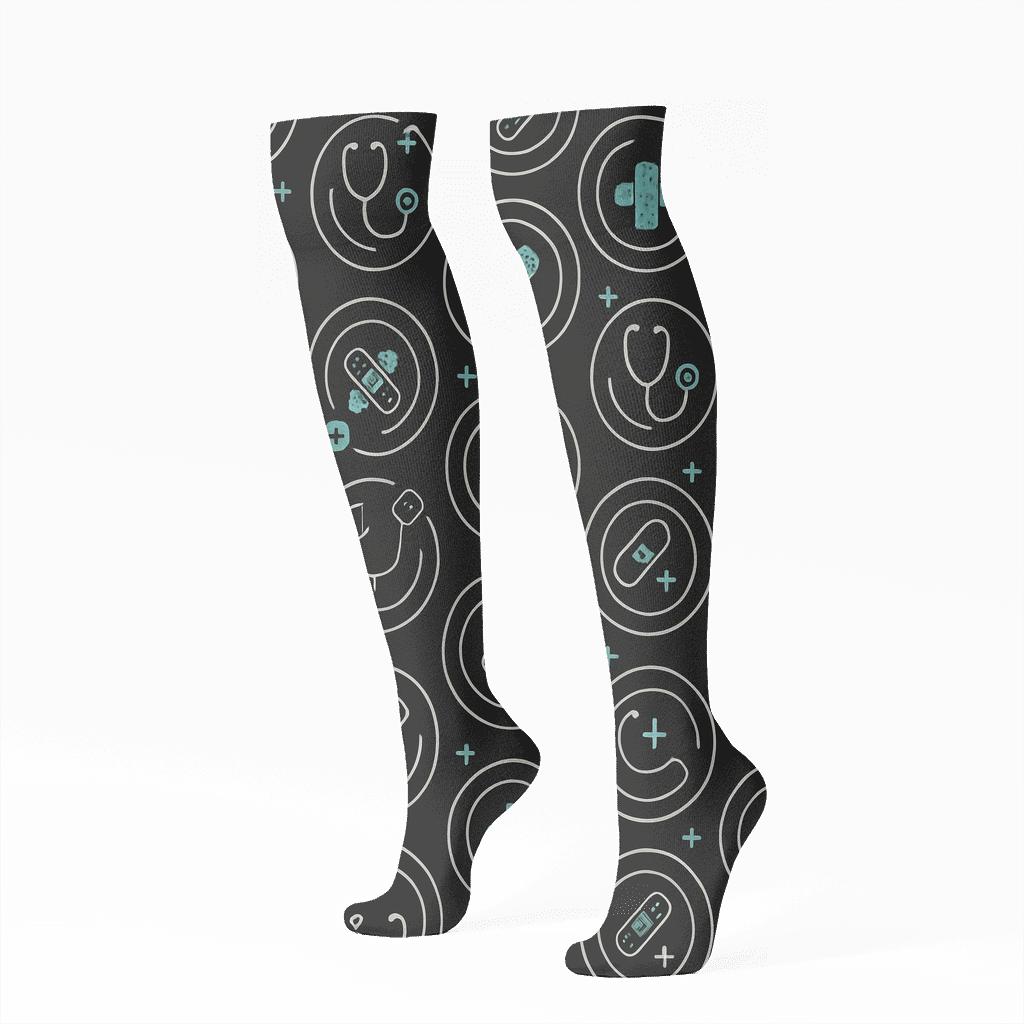 Stethoscope Orbit Pattern Doctor Edition designer print knee-high socks