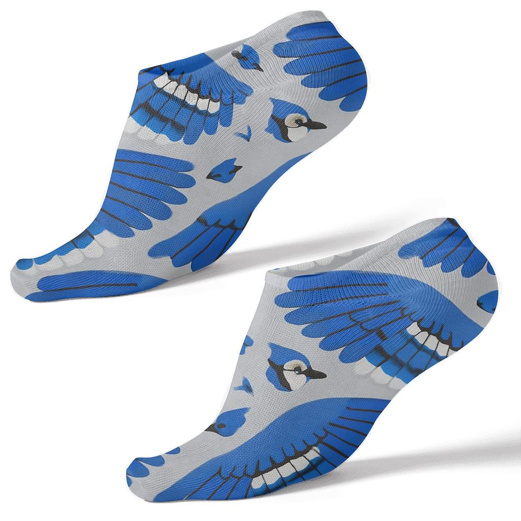 Blue Jay Wing Stripe Bands On Soft Gray custom ankle socks