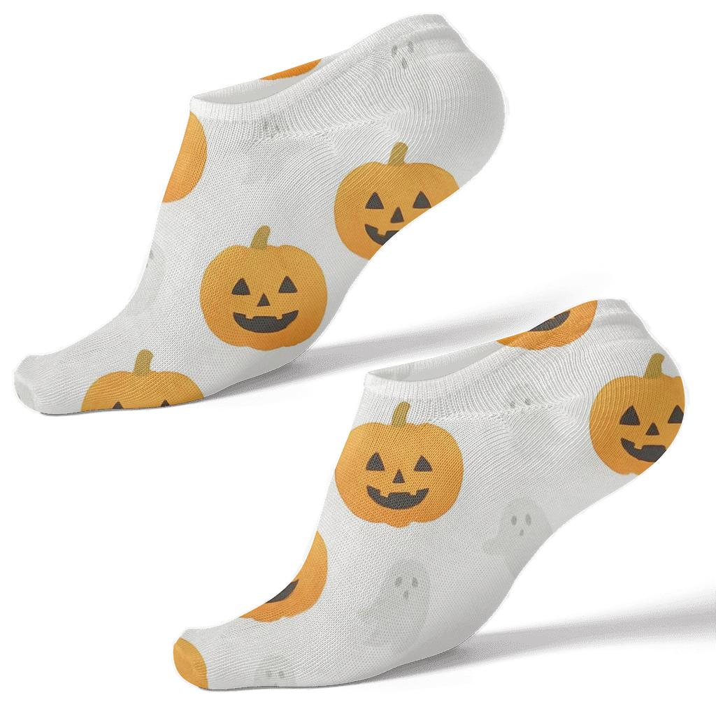 Ghostly Pumpkin Polka Dots On White Background comfortable cotton ankle socks