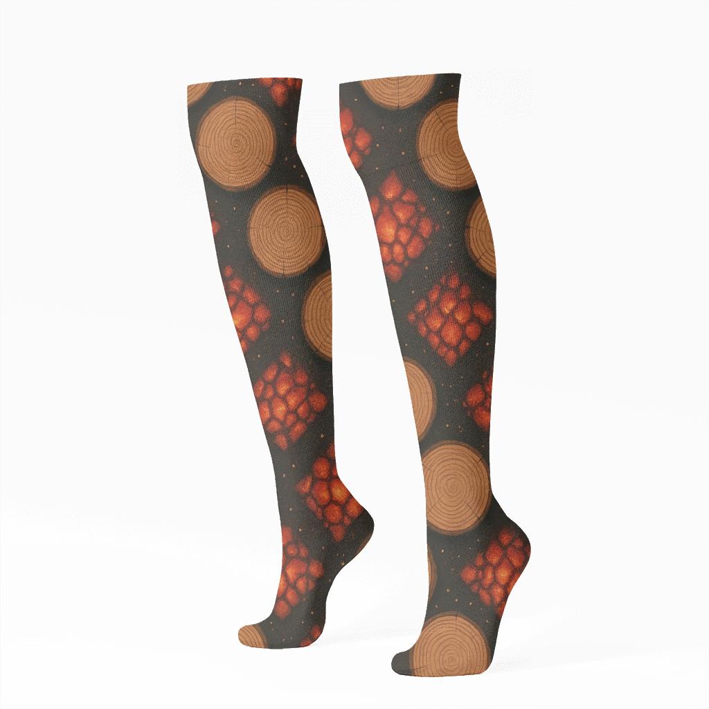 Heart Ember Log Lattice On Charcoal Field unique graphic knee-high socks