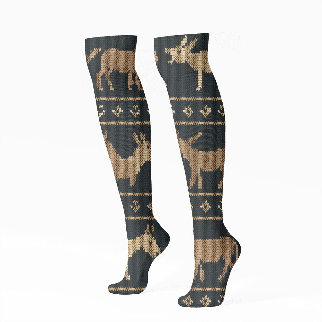 Donkey-Pattern Nordic Night Border unique graphic knee-high socks