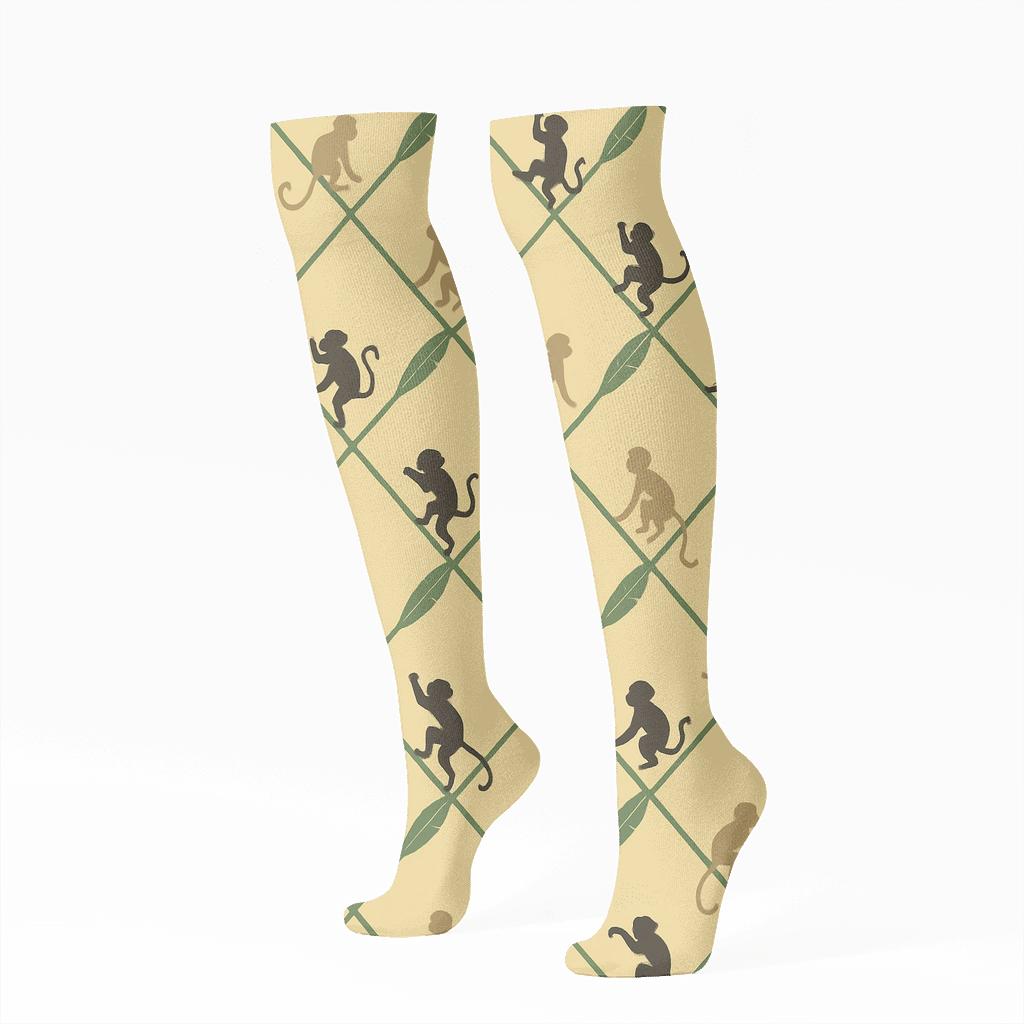 Vine Lattice With Monkey Silhouettes unique graphic knee-high socks