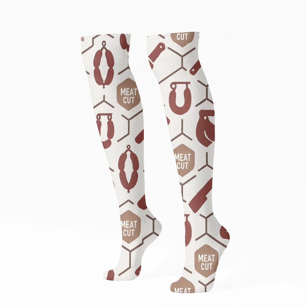 Orbiting Sausage Lattice In Maroon Butcher Edition custom knee-high socks