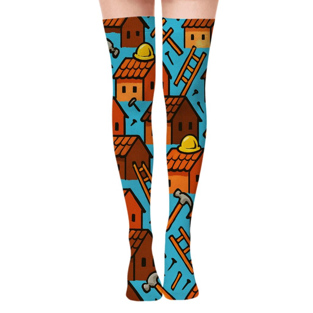 Roofer-Inspired Shingle Skyline Parade personalized over-the-knee socks