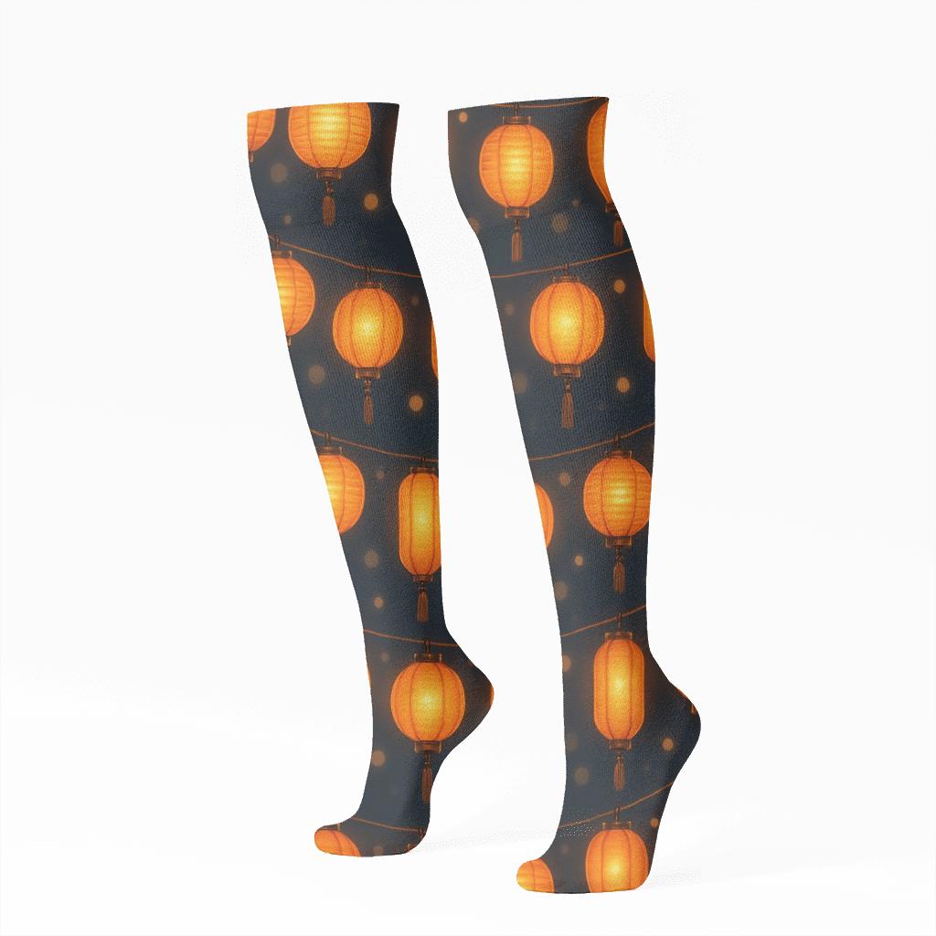 Courtyard Pattern With Lantern Garlands trendy patterned knee-high socks