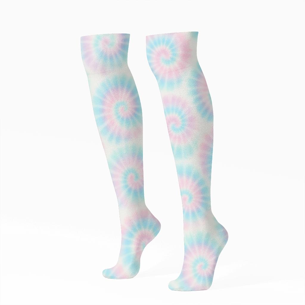 Pastel Spiral Whorl Lattice On Mist White premium sports knee-high socks