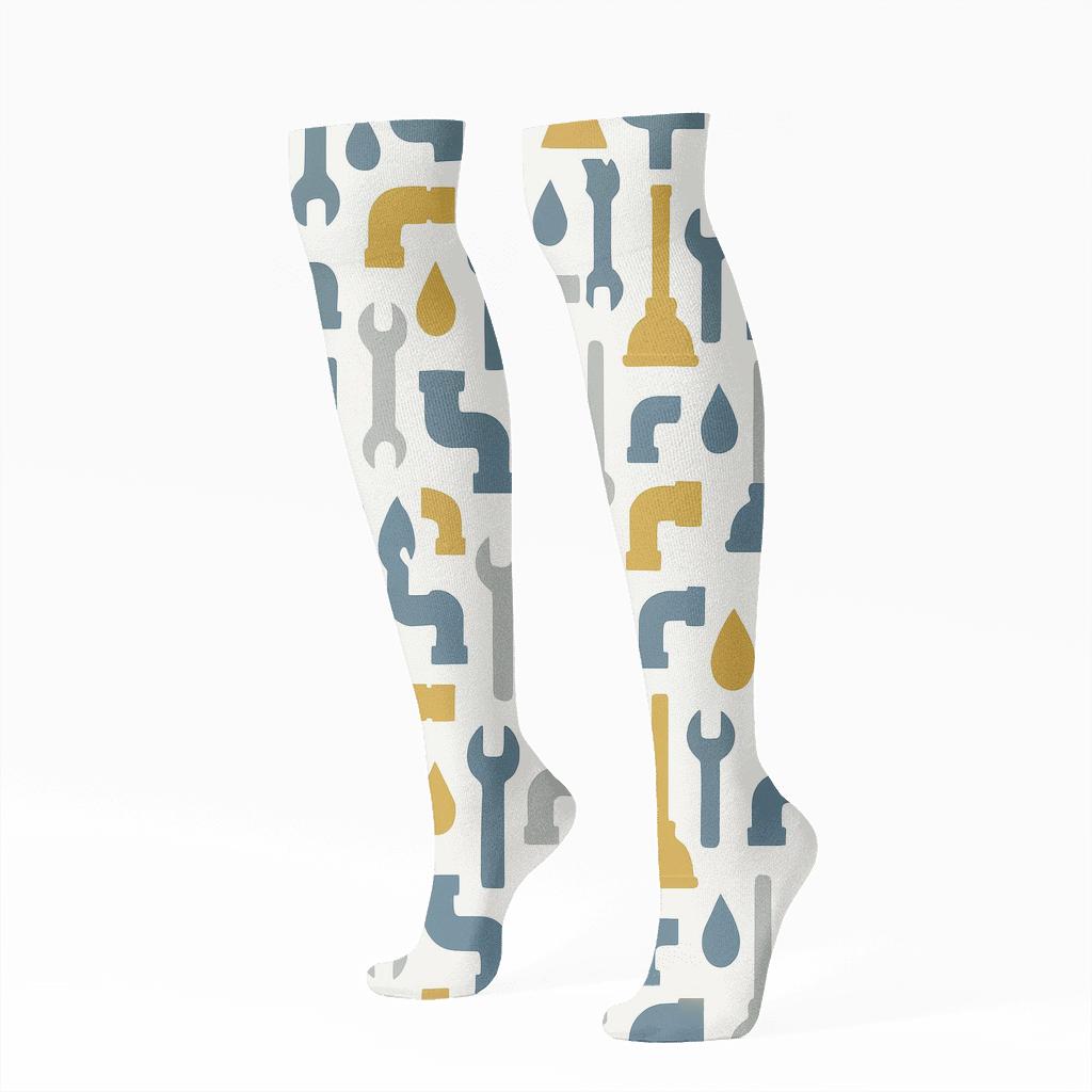 Tools And Fittings Pattern Plumber Edition unique graphic knee-high socks