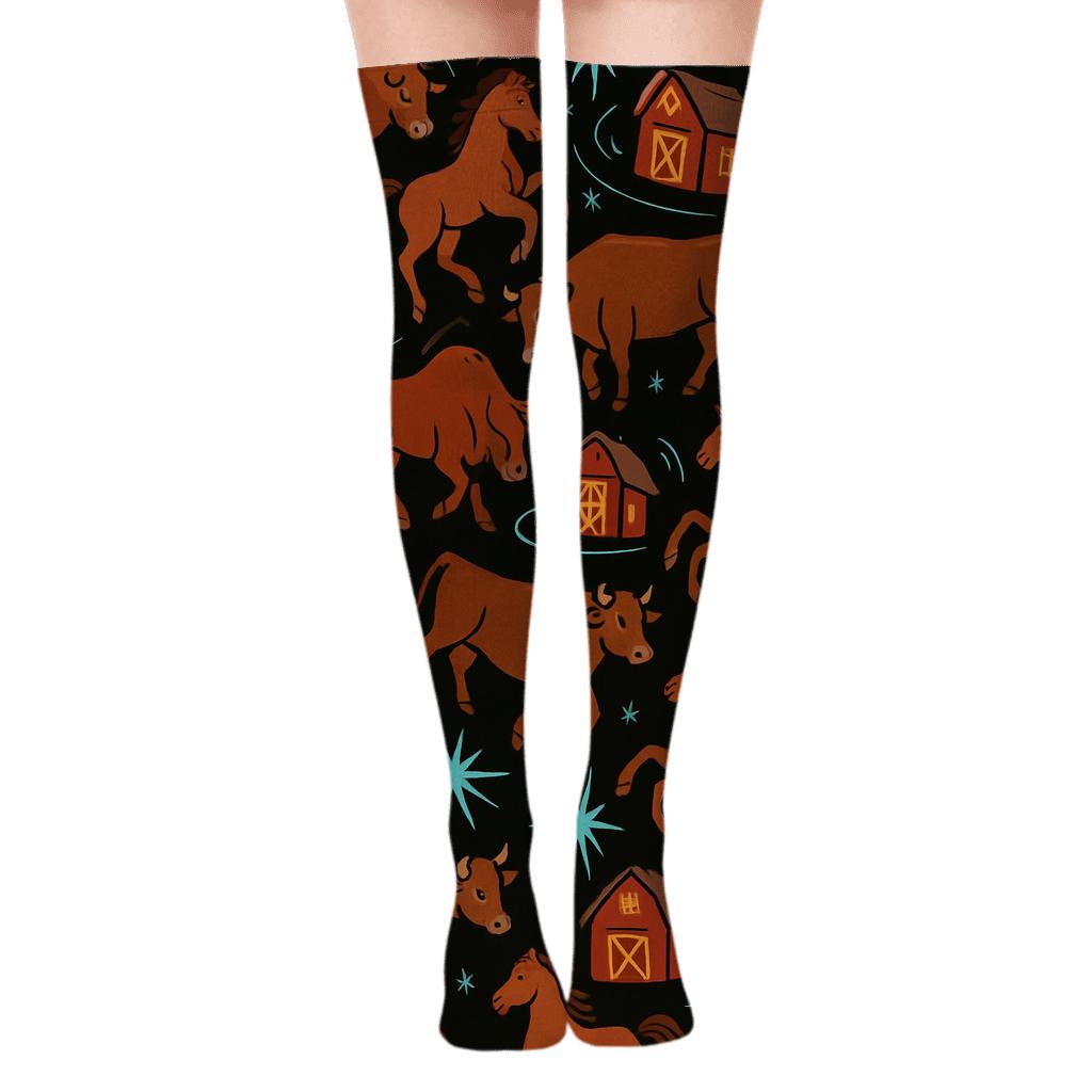 Starlit Cattle Carousel Pattern For Rancher Life trendy patterned over-the-knee socks