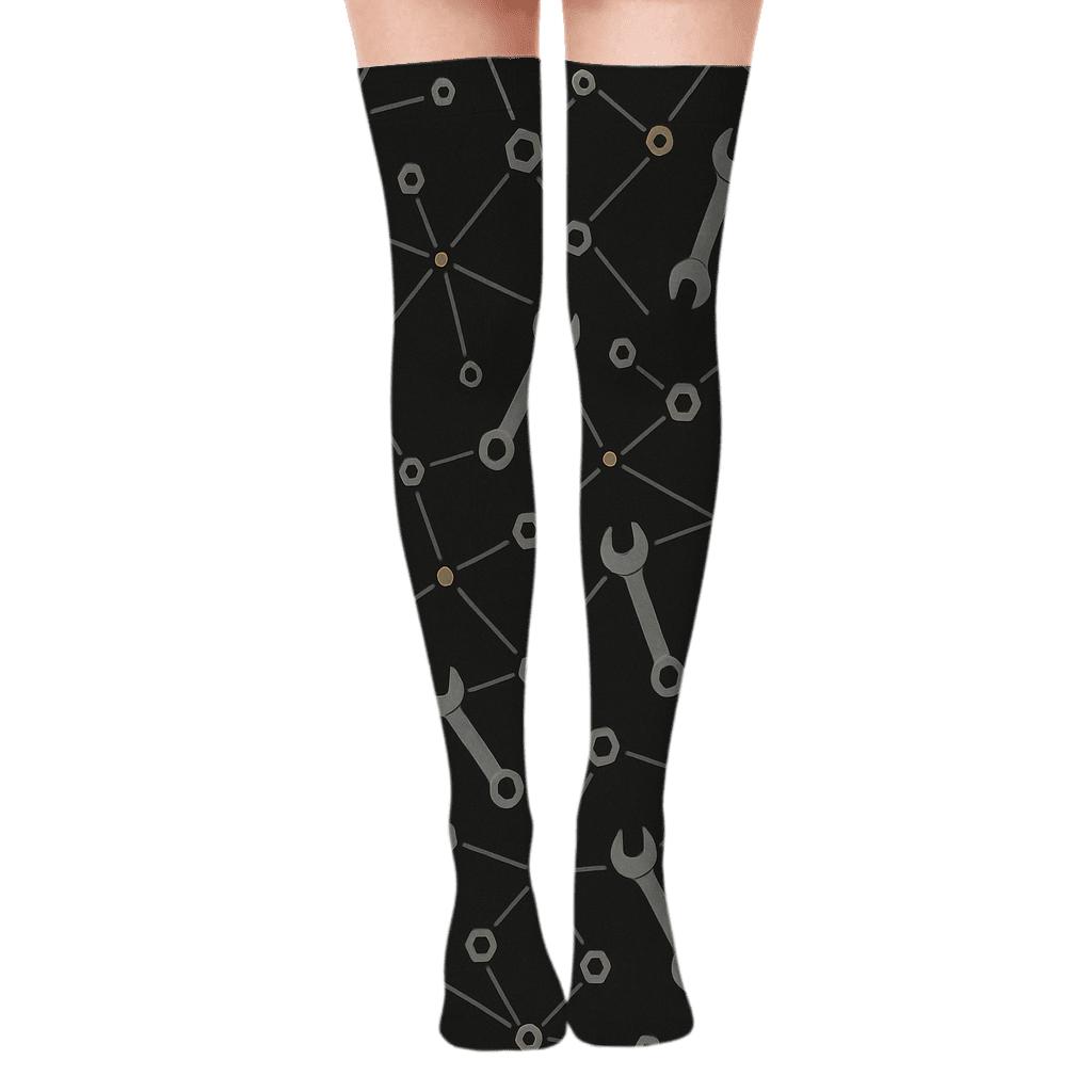 Crescent Wrench Constellation Pattern Mechanic trendy patterned over-the-knee socks
