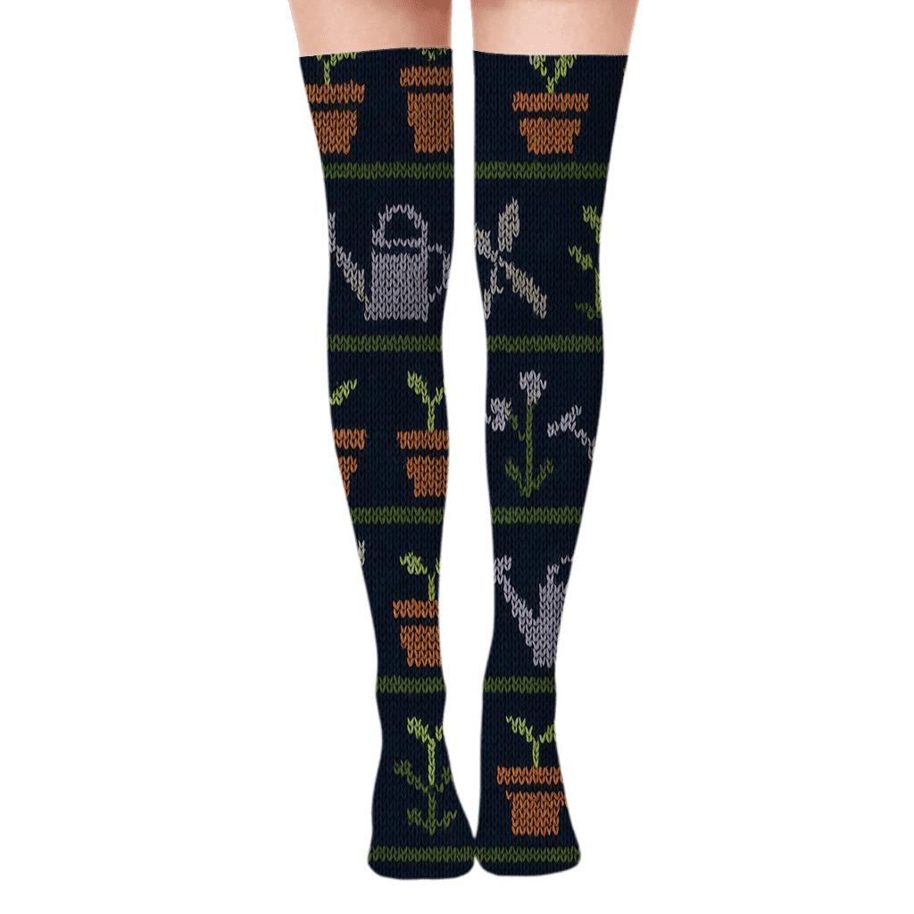 Midnight Potting Bench Pattern Gardener soft everyday over-the-knee socks