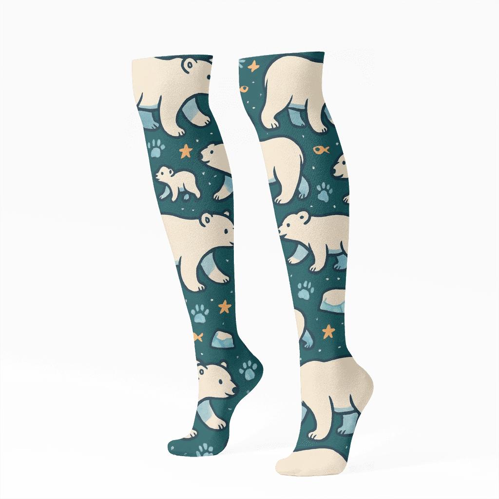 Arctic Constellation Polar Bear-Pattern Tapestry soft everyday knee-high socks