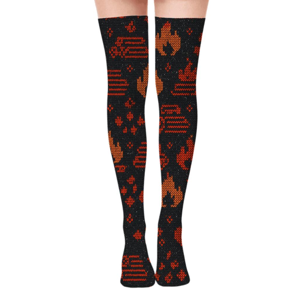 Fireplace Ember Plaid Hearth Pattern comfortable cotton over-the-knee socks