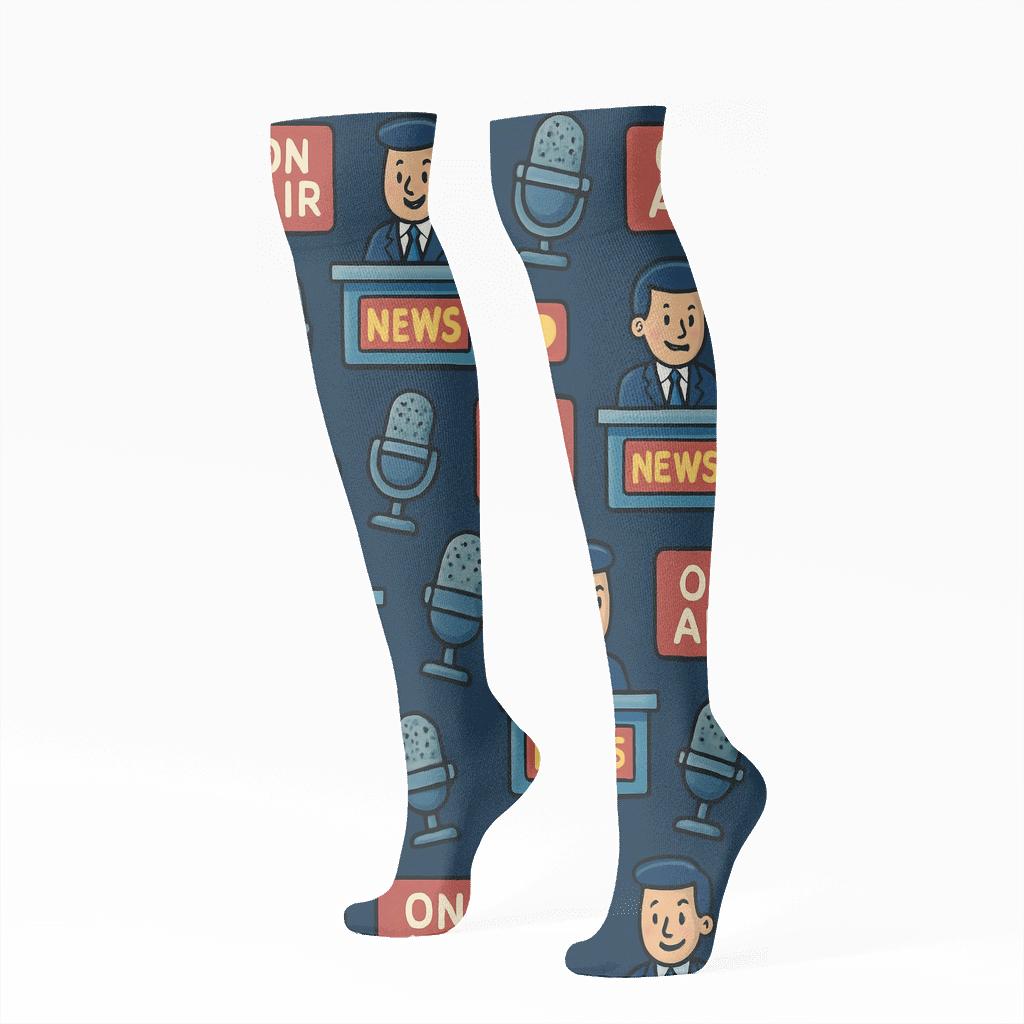 Spotlight Grid With News Anchor Icons premium sports knee-high socks