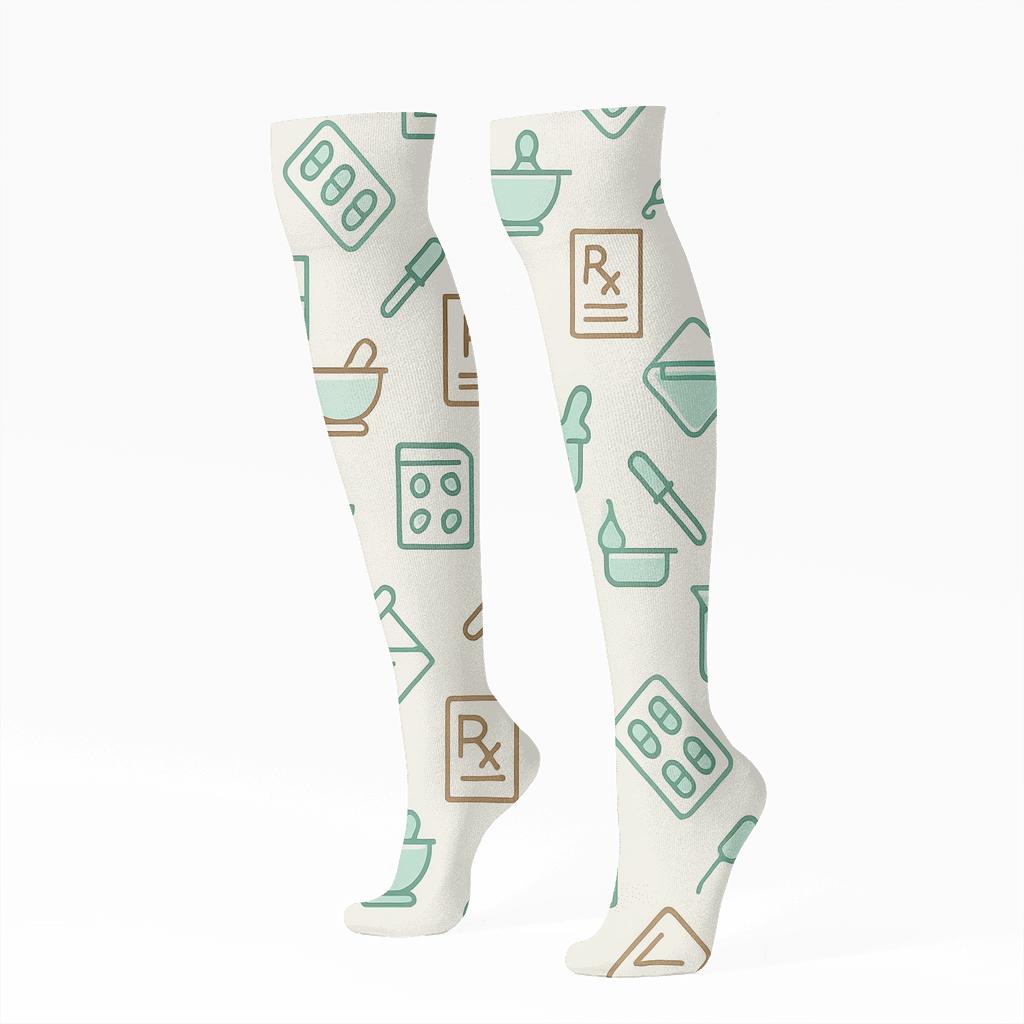Cream Counter Harmony With Pharmacist Tools personalized knee-high socks