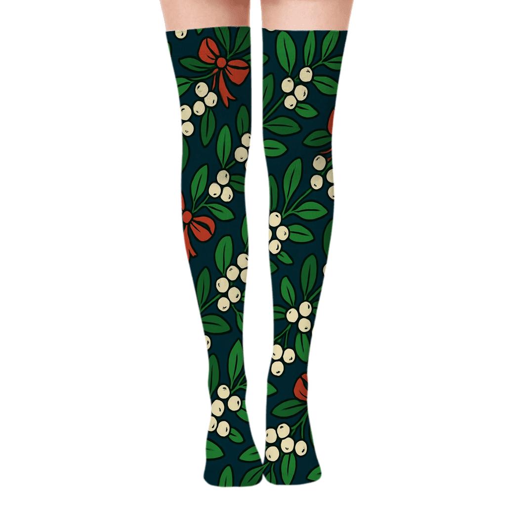 Midnight Garland With Mistletoe Glow soft everyday over-the-knee socks
