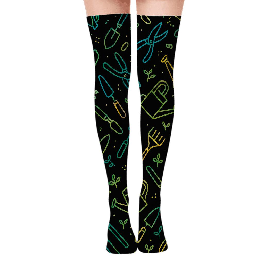 Landscaper Starfield Tool Grid unique graphic over-the-knee socks