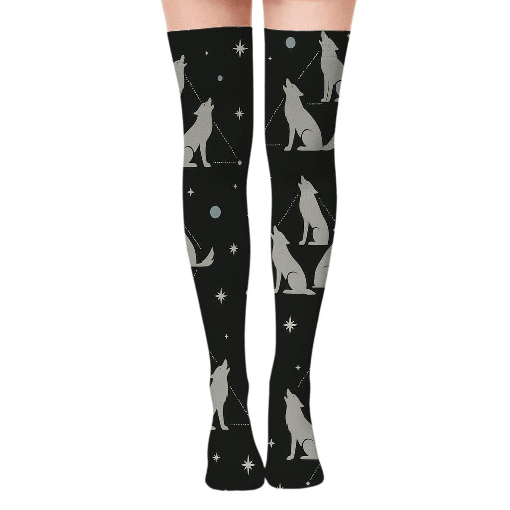 Lunar Pack Constellation Pattern Gray Wolf premium cozy over-the-knee socks