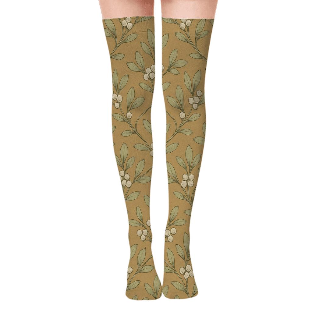 Mistletoe-Woven Botanical Grid premium cozy over-the-knee socks