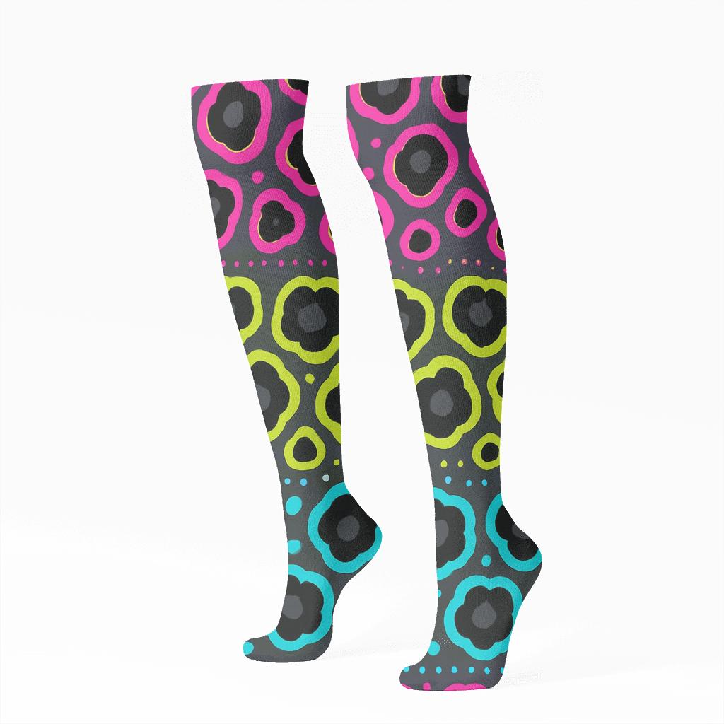 Neon Halo Rosette Bands On Charcoal personalized knee-high socks