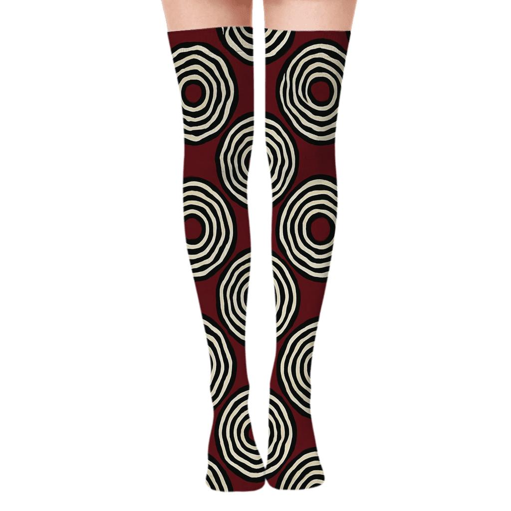Crimson Halo Zebra Stripe Rings premium cozy over-the-knee socks