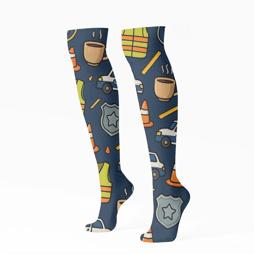 Security Guard Night Shift Badge Parade Knee-High Socks