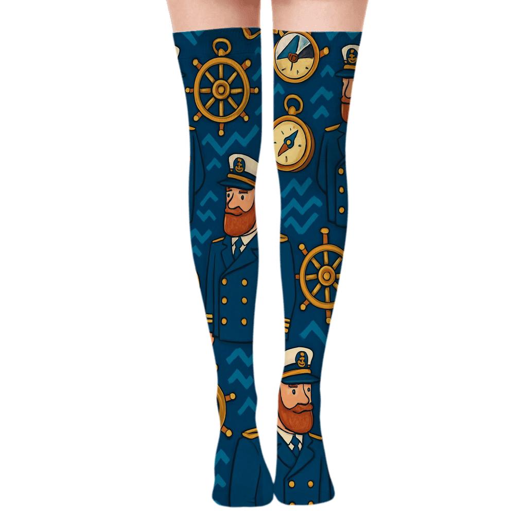 Ship Captain Regatta Compass Lattice stylish fashion over-the-knee socks