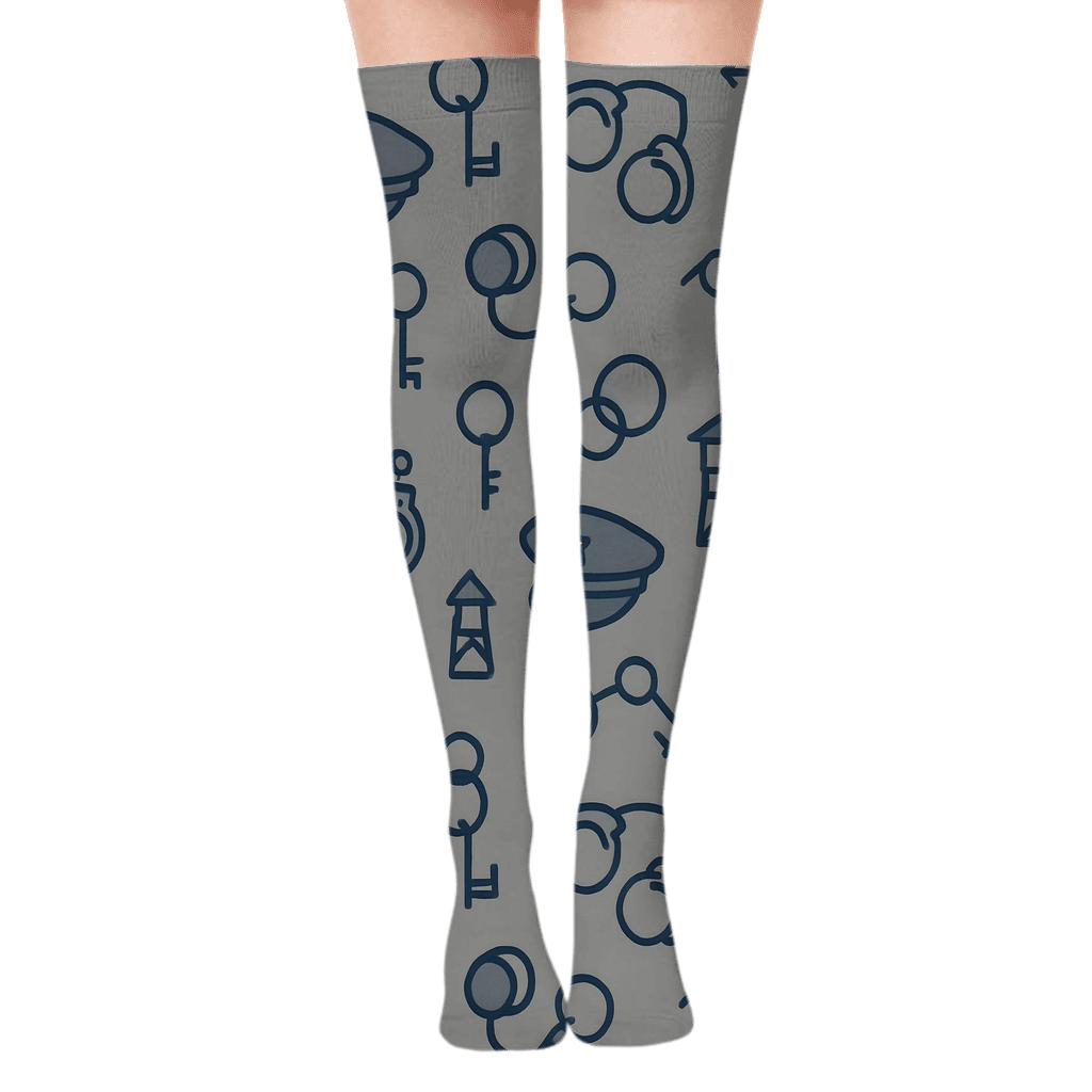 Steel Grid Parade With Prison Officer Icons custom over-the-knee socks