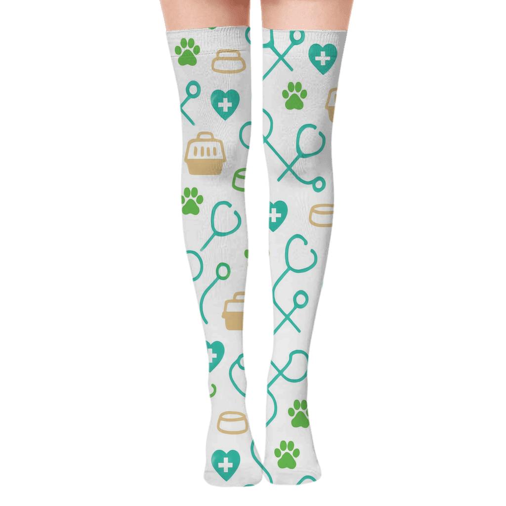 Clinic Star Trail Paw Lattice With Veterinarian Symbols premium cozy over-the-knee socks