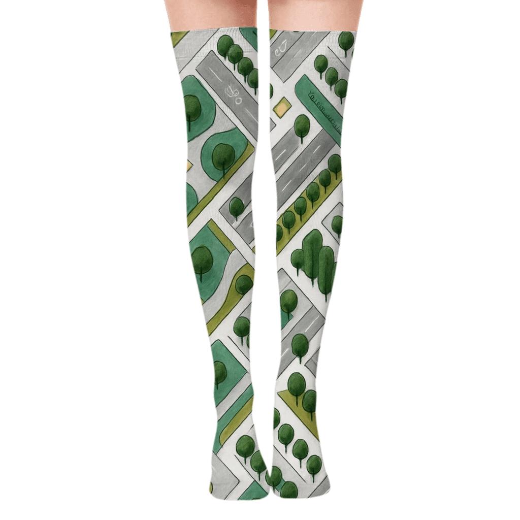Parkway Rhythms With Urban Planner Motifs unique graphic over-the-knee socks