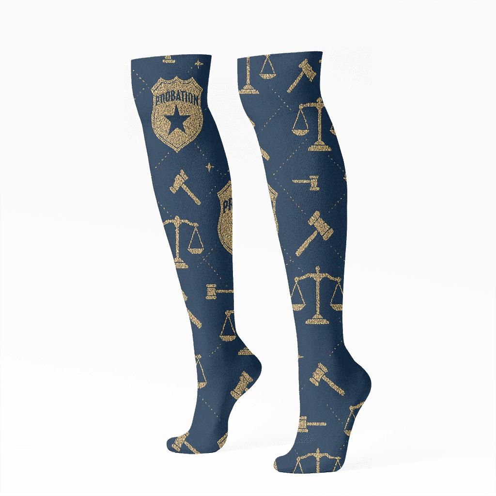 Probation Officer Badge Constellation Grid stylish athletic knee-high socks
