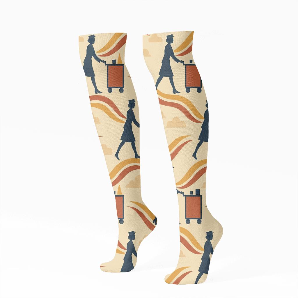 Vintage Route Cart Tessellation Flight Attendant custom knee-high socks