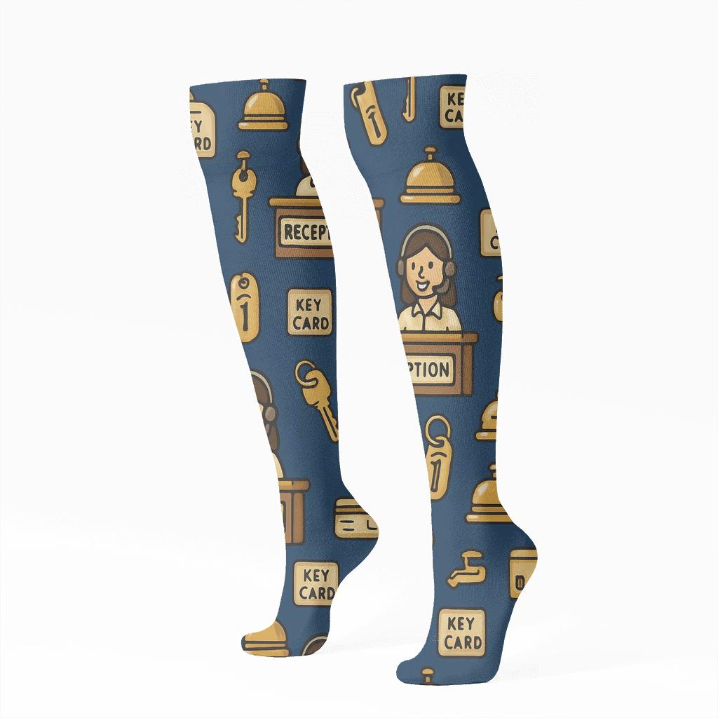 Lobby Keys Grid With Hotel Receptionist Harmony soft everyday knee-high socks