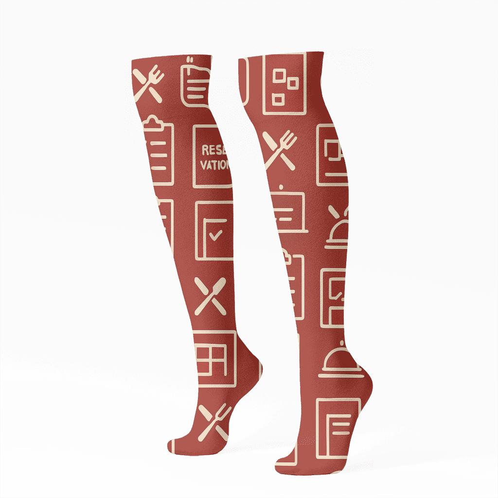 Restaurant Manager Service Icons Grid On Warm Dining Red comfortable cotton knee-high socks