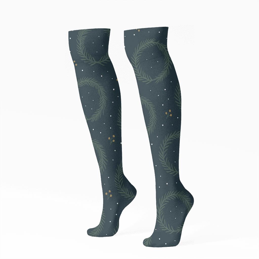 Evergreen Branches Celestial Wreath Repeat premium sports knee-high socks