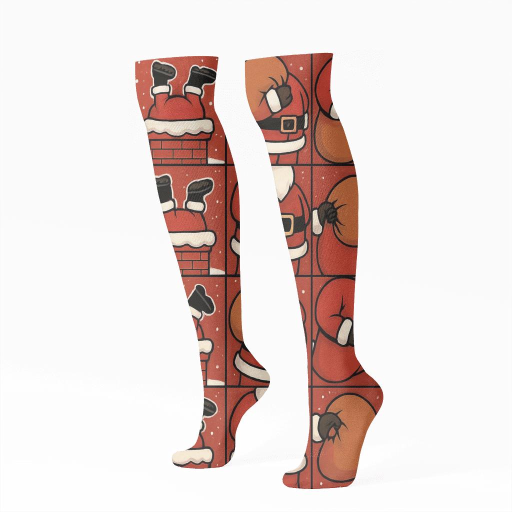 Crimson Chimney Grid Santa Design premium sports knee-high socks