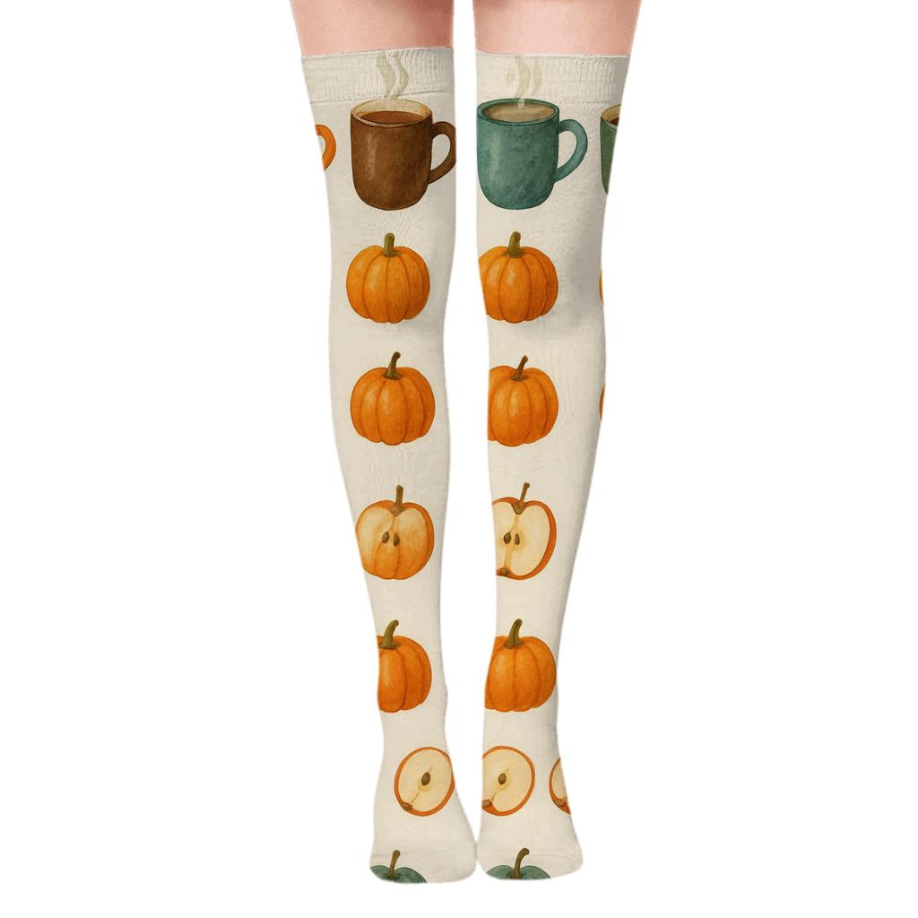 Harvest Mug Stripe On Creamy Field personalized over-the-knee socks