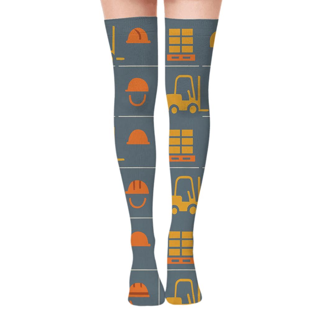 Industrial Grid With Forklift Operator Rhythm custom over-the-knee socks