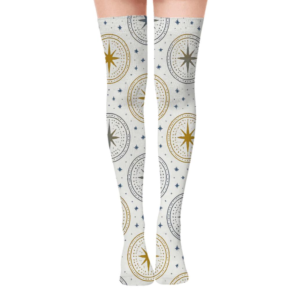 Celestial Medallion With Star Of Bethlehem Repeats stylish fashion over-the-knee socks