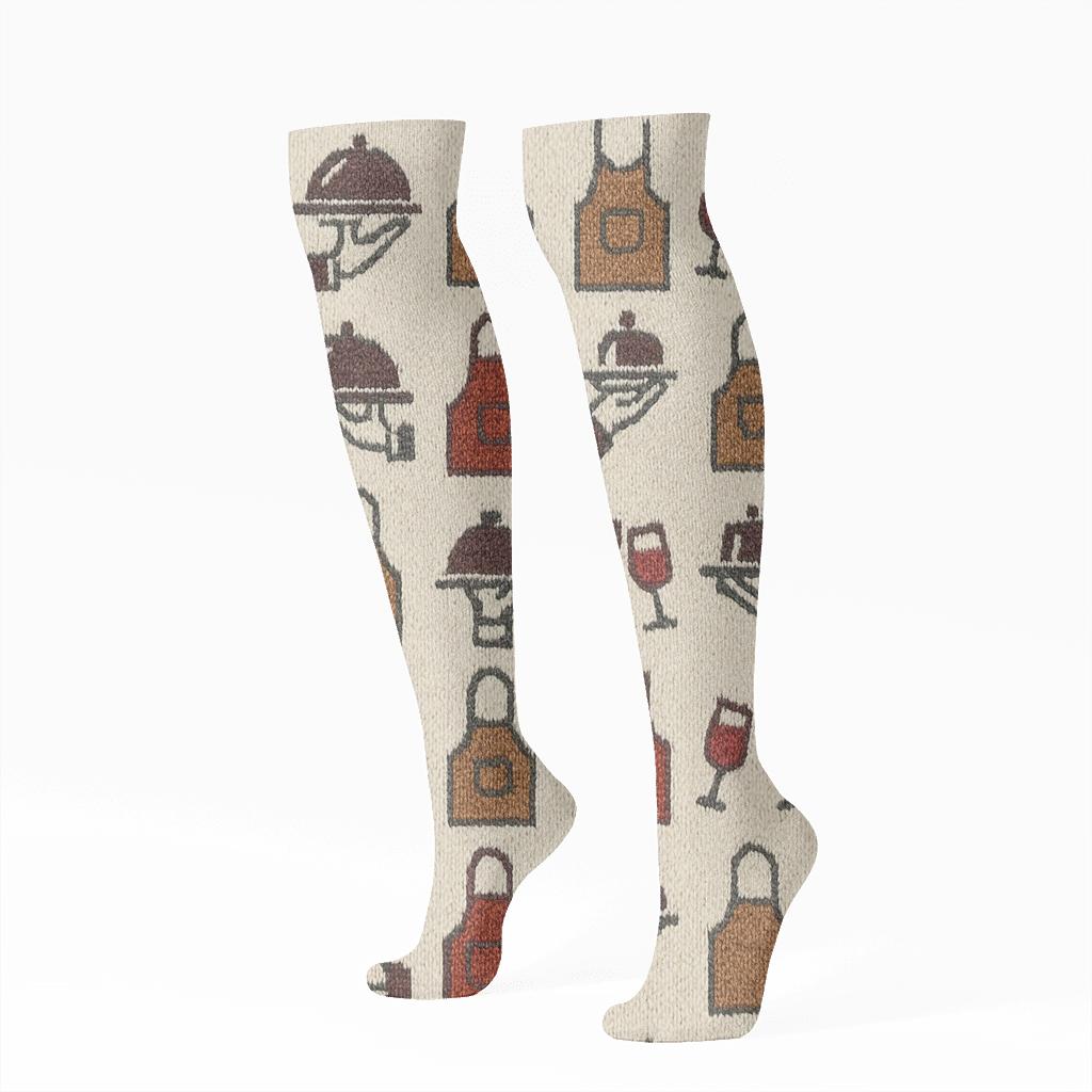 Celestial Tray Dance With Waiter Motifs soft everyday knee-high socks
