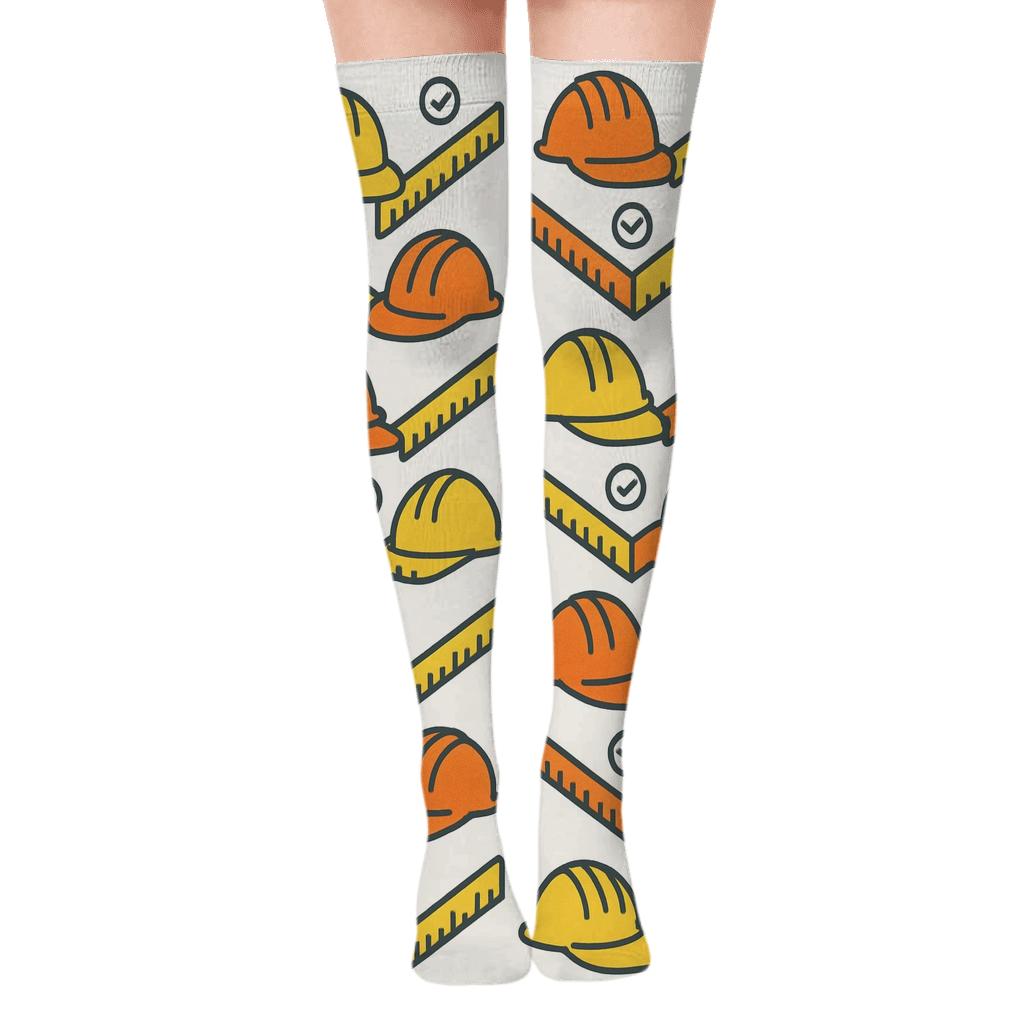 Hard Hat Chevron For Building Inspector Crews designer print over-the-knee socks